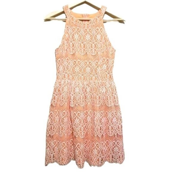 Altar'd State S Orange crochet Mini dress Cottagecore Bohemian peasant - Picture 1 of 12